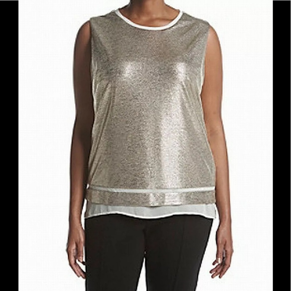 Calvin Klein Sz 1X Gold Metallic Sleeveless Blouse
